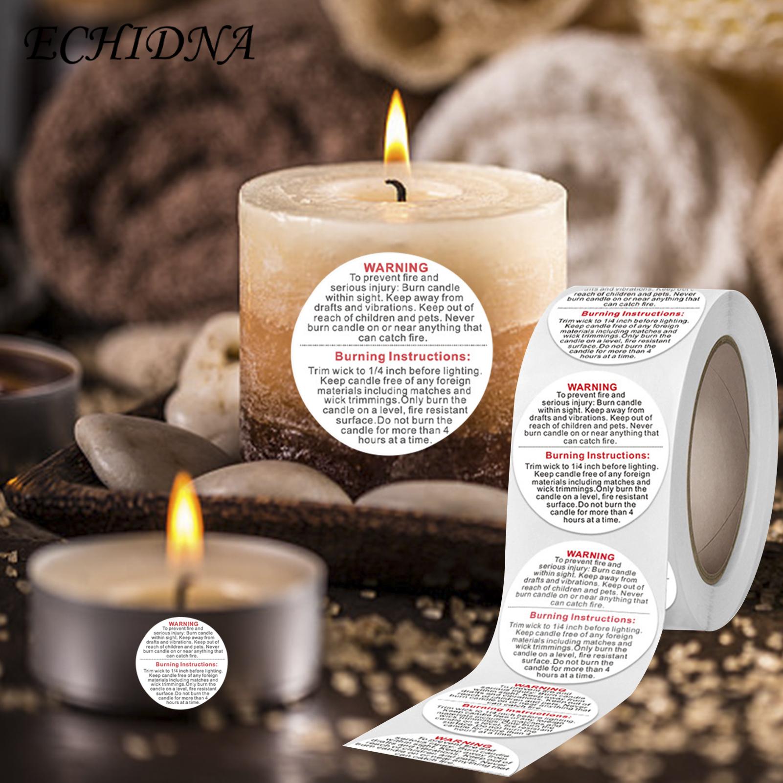 ECHIDNA Candle Warning Labels Wide Applications Round Label Black And White Text. 