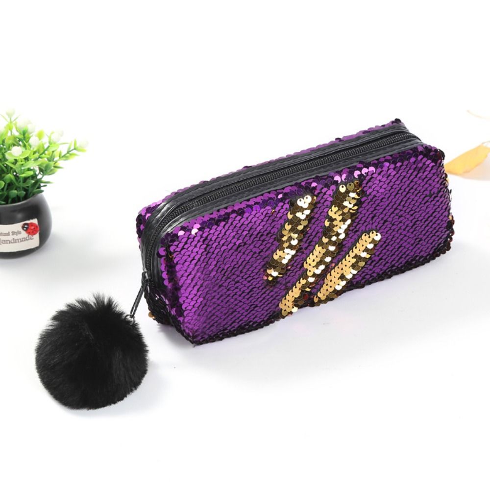 Glitter Mermaid Sequin Pencilcase Makeup Purse Laser Kawaii Plush Pencil Bag Large Capacity Simple Pencil Pouch School Supply