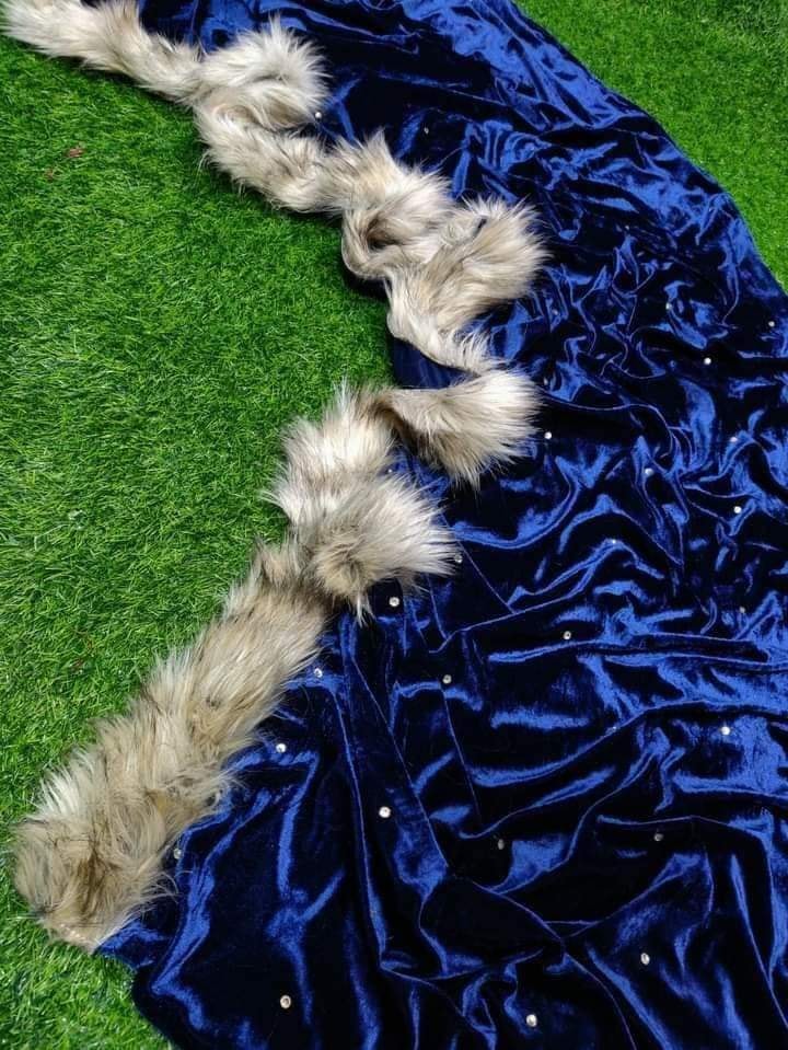 Latest design blue color indian fashionable Velvet Shawl for Women.. 