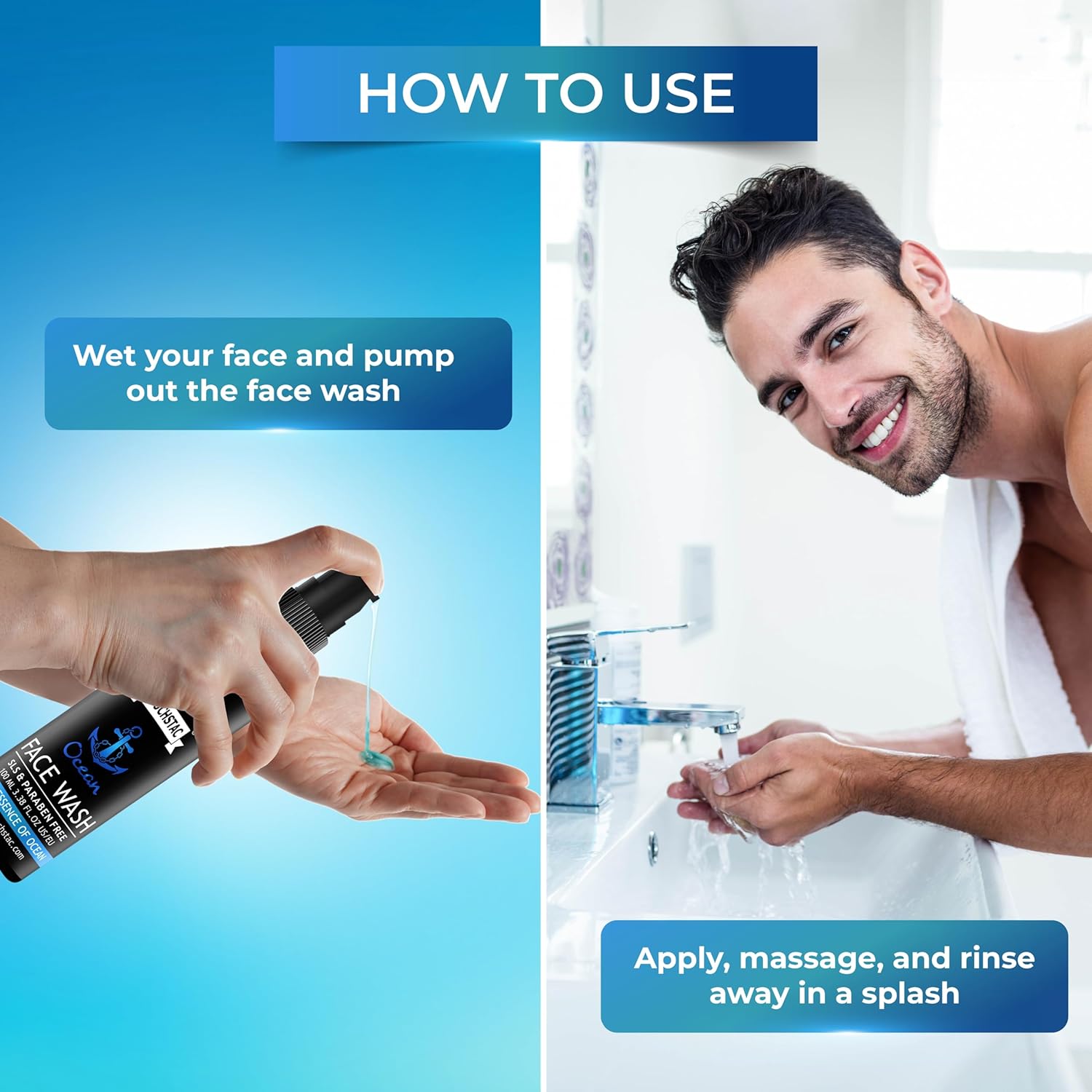 Muuchstac Ocean Face Wash for Men | Fight Acne & Pimples, Brighten Skin, Clears Dirt, Oil Control, Refreshing Feel - Multi-Action Formula  - 100 ml. 