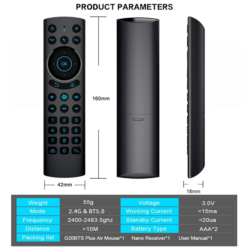 G20S PRO BT 2.4G Wireless Voice Backlit Air Mouse Gyroscope IR Learning Remote Control Parts Accessories for Dual Mode Android TV BOX. 