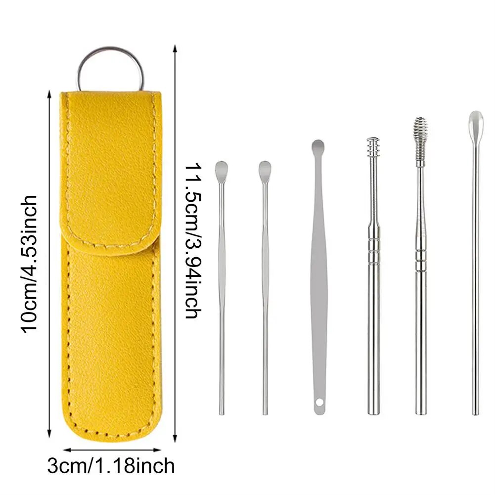 6pcs/set Ear Cleaner Wax Vac Removal Stainless Steel Ear Wax Pickers Ear Cleaning Tools Spoon Earwax Remover Beauty Health Earpick. 
