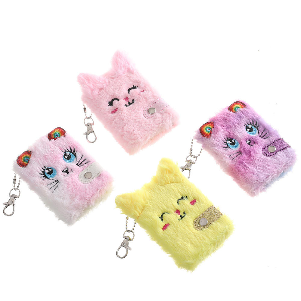 Cute Cat Face Plush Mini Pocket Notebook with Keychain, Kids Girls Boys Writing Drawing Pad Personal Journal Diary Notepad with Blank Inner Papers. 