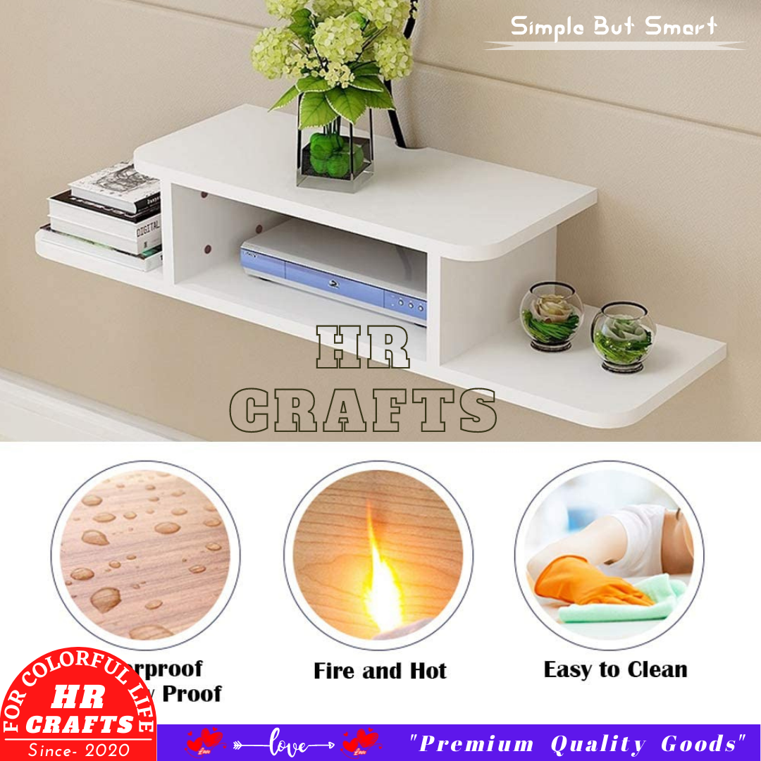 Floating TV Shelf Entertainment Center Wall Mounted Media Console, Router Shelf, for One-PS4, Cable Box, DVD Players, Game Console Streaming Media Equipment-Color White, Black-Size 35.4-HR Crafts. 