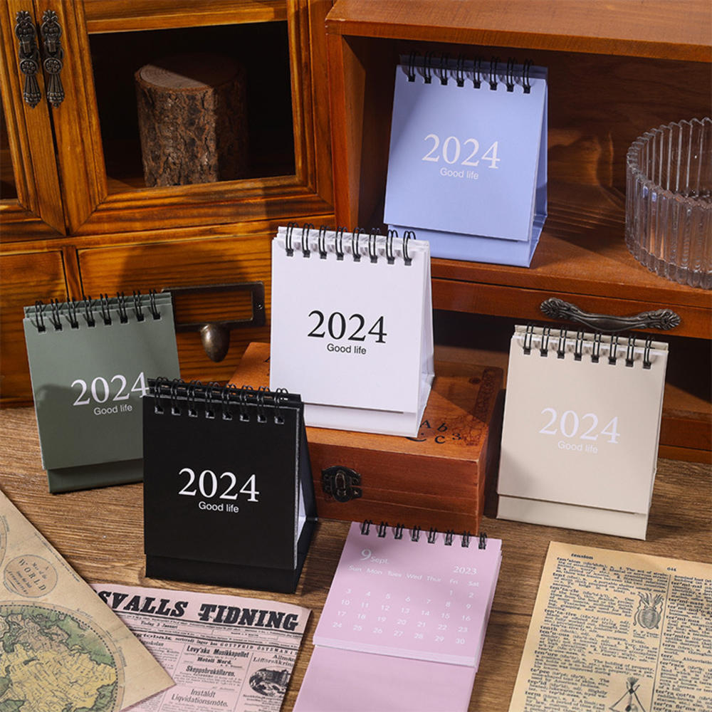2023-2024 New Solid Color Ins Mini Desktop Paper Desk   Calendar Dual Daily Scheduler Table Planner Office Decorations. 