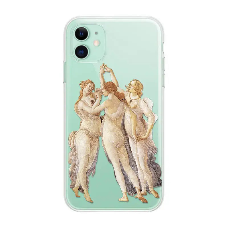 【Emotion HENG】Renaissance transparent art lover phone case for iPhone 14 13 12 11 pro Max Xs XR 7 8 plus bottcelli primevera TPU back cover. 