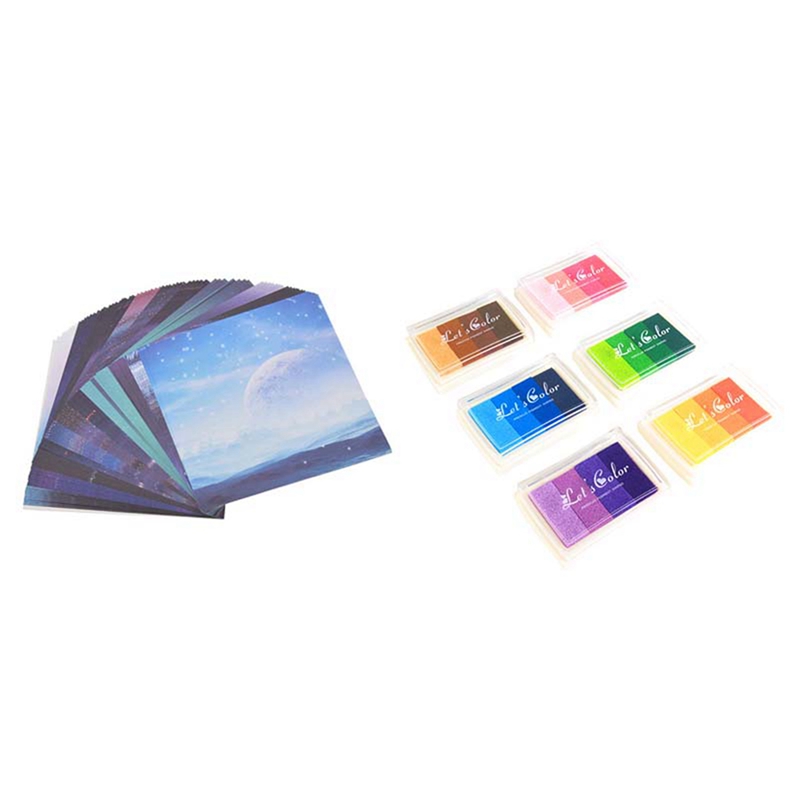 【Yurui】NYT Sheets Scrapbooking Origami Paper Art Background Paper Card & 6 Pcs 4 Gradient Fingerprint Stamp