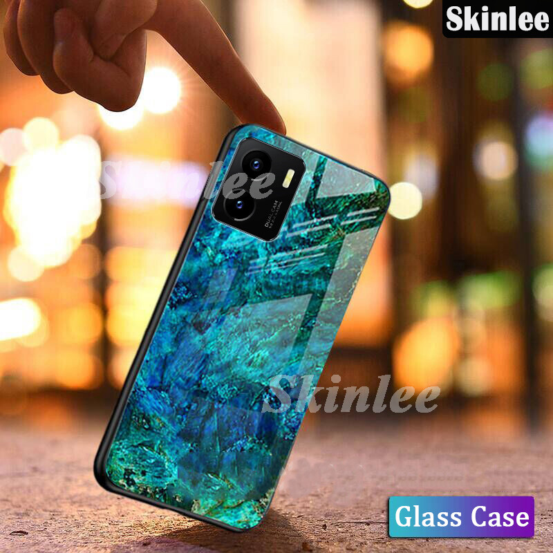 Phone Case for VIVO Y15S Back Cover Fashion Marble Tempered Glass Soft Silicone Cases for VIVO Y15S Cover