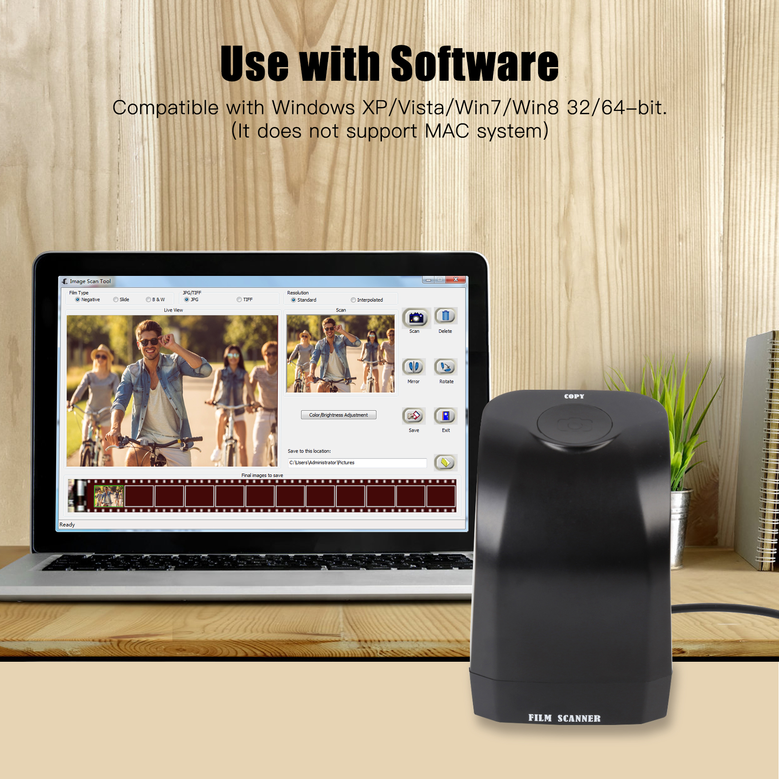 HXSJ 135 Film Slide Scanner Converter Portable Negative Film Scanner 8 Megapixel CMOS Convert 35mm/135mm Slides & Negatives to Digital JPEG Photos Compatible with Windows XP/Vista/7/8/10. 