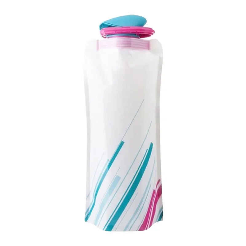Foldable Water Bottles Plastic Water Pouch Flexible Reusable Travel Bottle Soft Flask Water Bag with Carabiner Clip. 