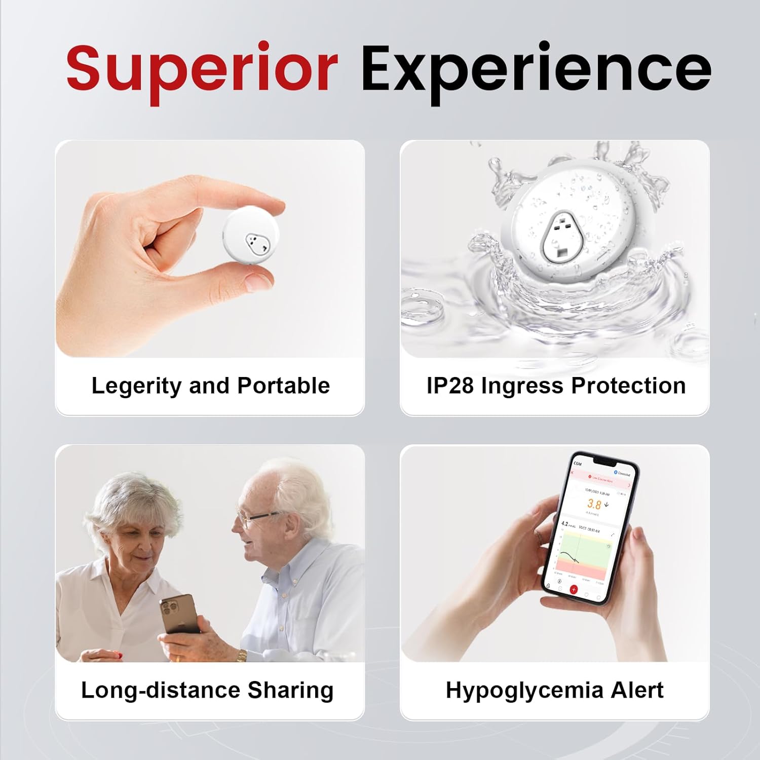 Sinocare 15 Days Continuous Glucose Monitoring System, No Scanning, Less Pain, Output Every 3 Minutes via iCan CGM APP, Blood Sugar Test Kit for Diabetes Monitoring, iCan i3 CGM (Pack of 1). 