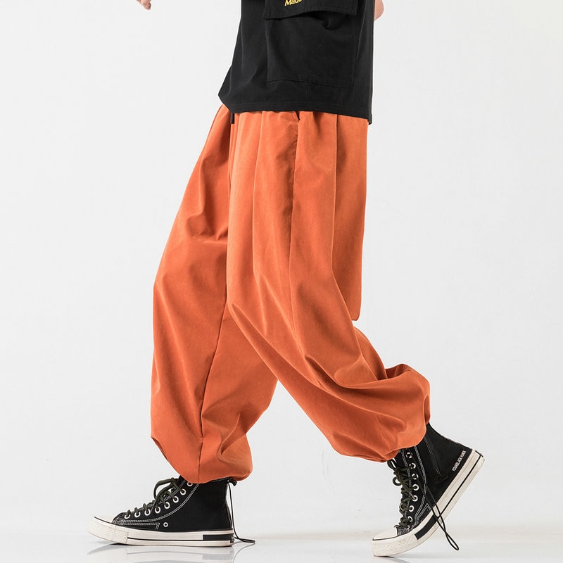 Mens solid color baggy loose drawstring best sale casual cotton harem pants