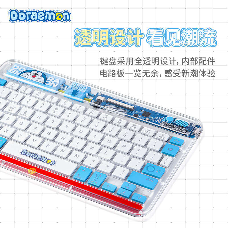 Doraemon and Mouse Set Cartoon Laptop Tablet Bluetooth Colorful Light Wireless Keyboard. 