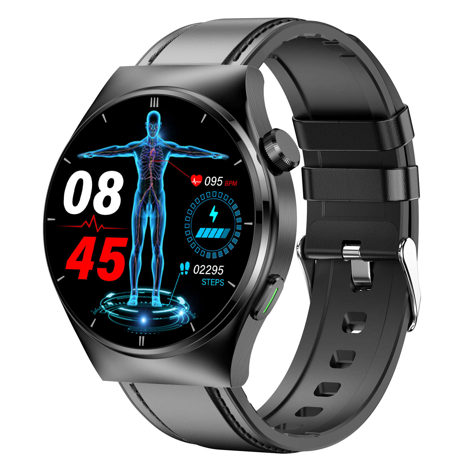New F320 smartwatch laser therapy with call 1.46 round screen uric acid, lipids, non-invasive blood glucose, heart rate. 