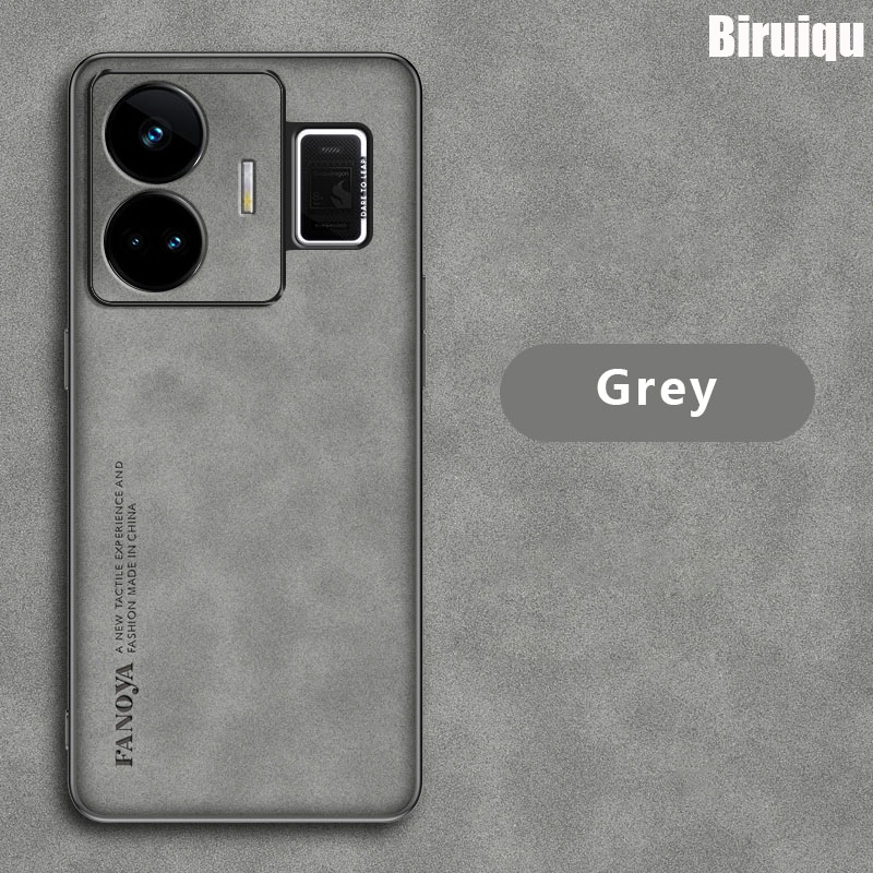 Biruiqu For Realme GT 3 Lambskin Leather Pounch Silicone Shockproof Case Slim Back Cover
