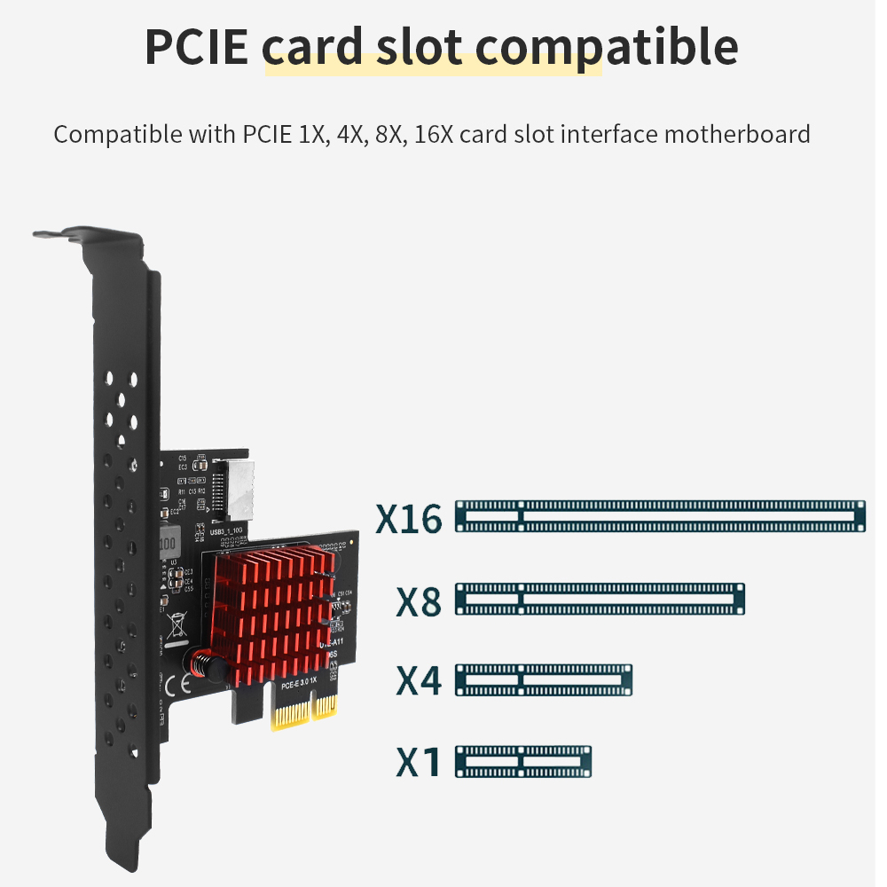 TISHRIC PCIE USB 1X to Type-E Expansion Card PCI E X1 X16 ASM3142 Add On Cards Support Windows 8 10 32/64Bit PCIE Type C Adapter. 