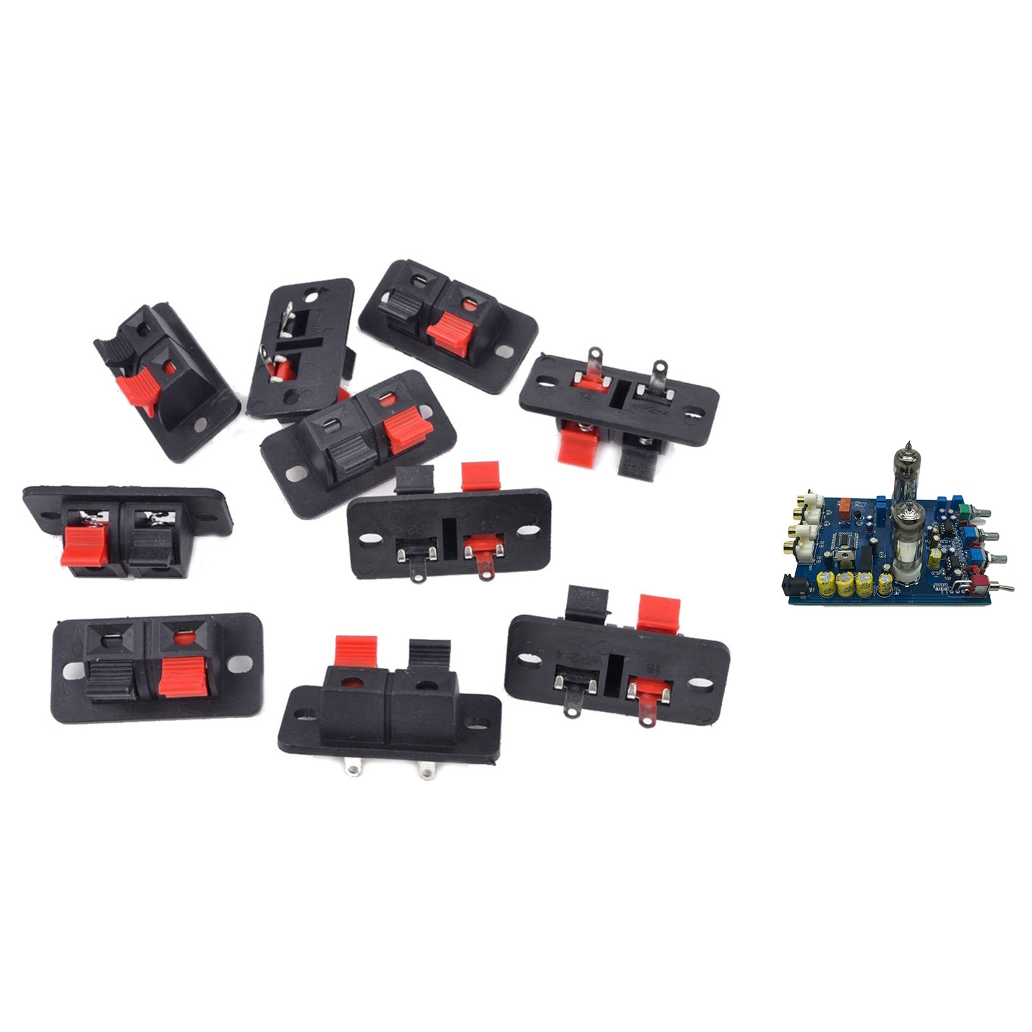 2Pcs Speaker Terminal Block 2 Way Connector Vertical Amplifier PCB Mount 2 Positions Jointing Clamp Test Clip Stereo Strip Shape Push Release Plate 1 Black 1 Red. 