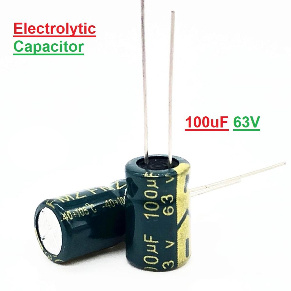 10Pcs- 100uF 63V Capacitor RADIAL Electrolytic Capacitor 100uF Capacitor 63V 100uF Radial Polarized Aluminum Electrolytic Capacitors 2 Pin Leads Connections Leg