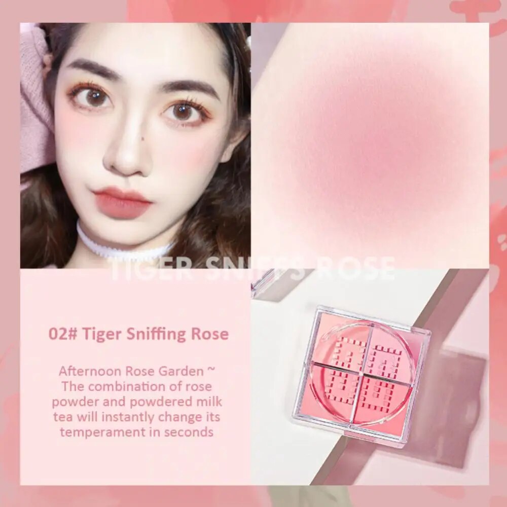 4 Square Grid Face Blusher Vibrant Orange Makeup Blush Palette Cheek Contour Blush Powder Matte Blusher Korean Makeup Tint Blush. 