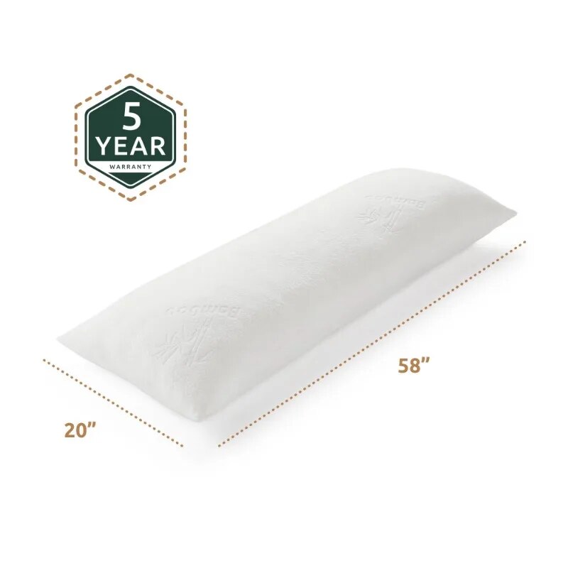 Shredded Memory Foam Body Pillow, Extra Large, Ultra Plush, White, Rest Haven. 