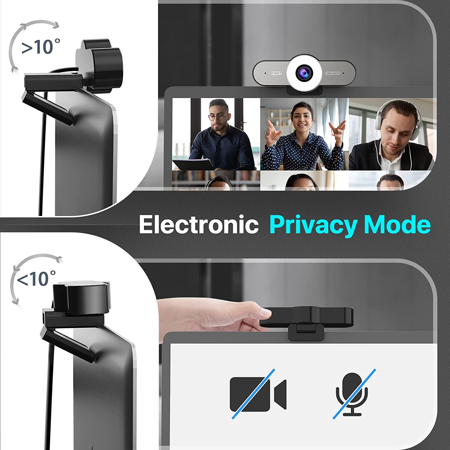 Webcam 1080P 60FPS Autofocus Streaming Web Camera USB Camera with Microphone EMEET USB Computer Camera for Meeting/Gaming/Class. 