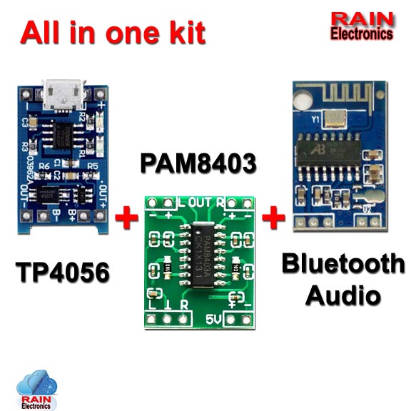 Bluetooth Speaker full kit. TP4056 charging module + PAM8403 amplifier + BT V5 audio receiver
