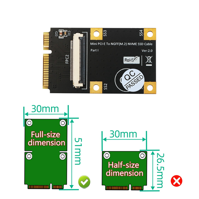 M.2 NVME SSD to Mini PCI-E Adapter with FFC Cable for M.2 M-Key 2230/2242/2260/2280 NVME SSD Converter Extension Cord Easy to Use. 