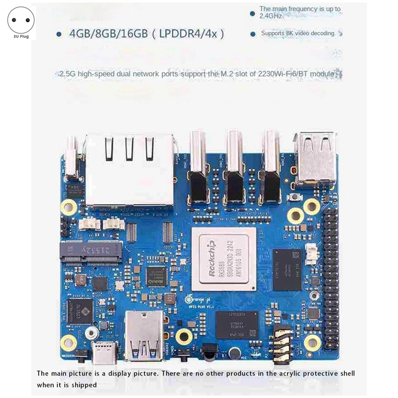 For 5 Plus 16GB RAM RK3588 Octa-Core 2.5G Dual Network Port with PCIE Expansion Board with Accessories Easy to Use EU Plug. 