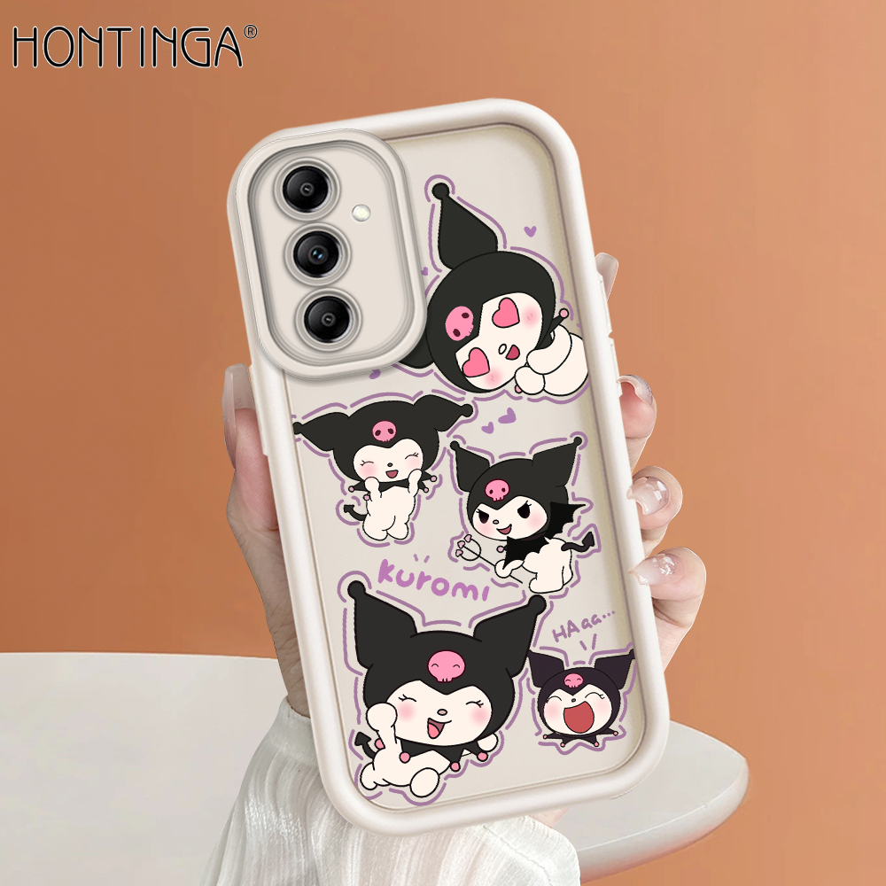 Hontinga for Samsung A14 4G 5G Back Cover Cartoon Kuromi Pattern Ladder Soft Camera Protection Rubber Phone Case
