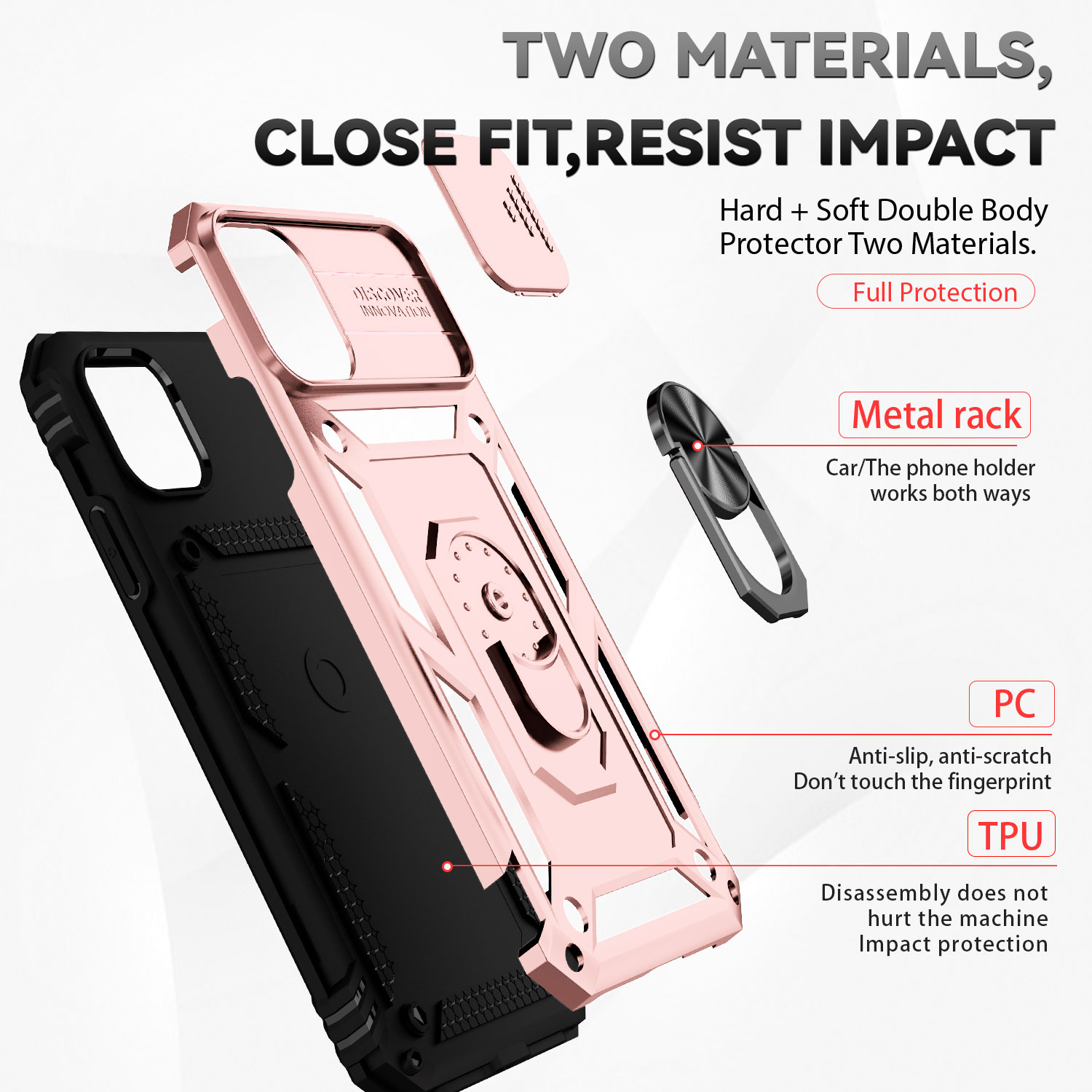 For iPhone 11 Pro Case with Slide Camera Cover, 360° Ring Holder Metal Kickstand, work for Phone Holder Car Mount, Drop Peep Protection. 