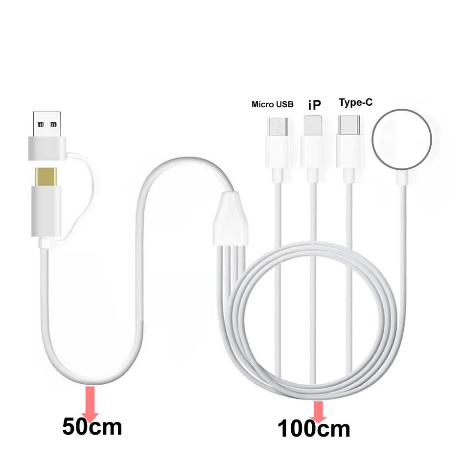 6 in 1 Watch Phone Charger Cable for Iwatch 9 8 7 6 5 4 Ultra Airpods All in 1 Cable for IPhone 15 14 13 Pro Max Type-C More