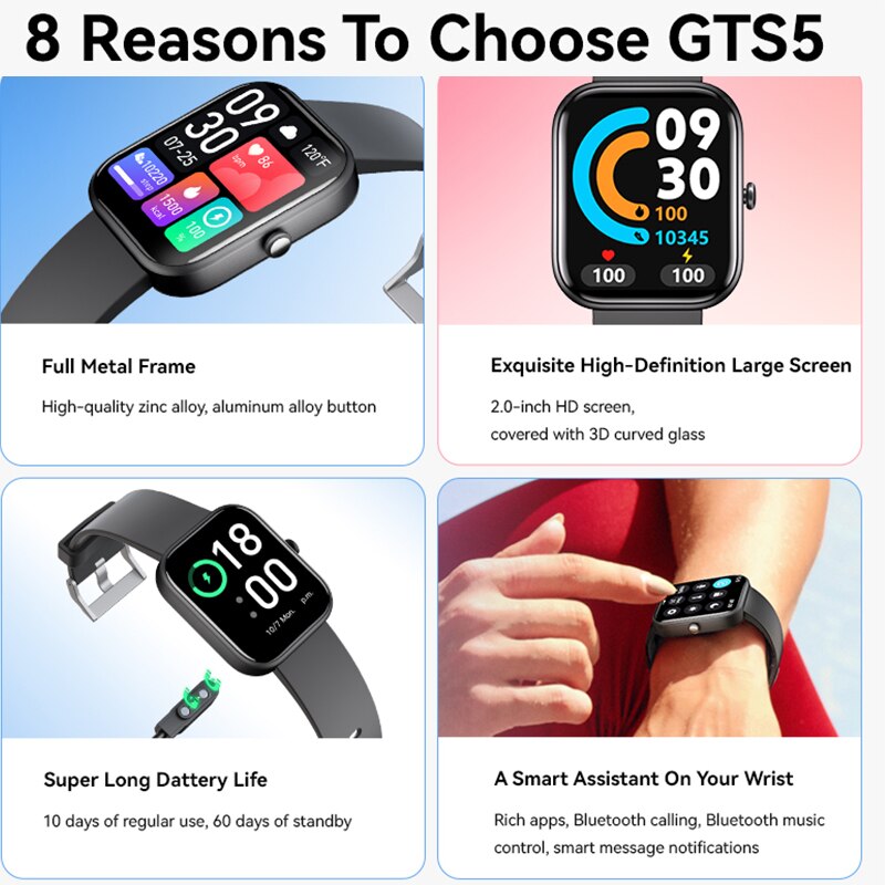 GTS5 Smart Watch Heart Rate Blood Oxygen Health Monitoring Sports Watch Bluetooth Talk Smart Watch. 