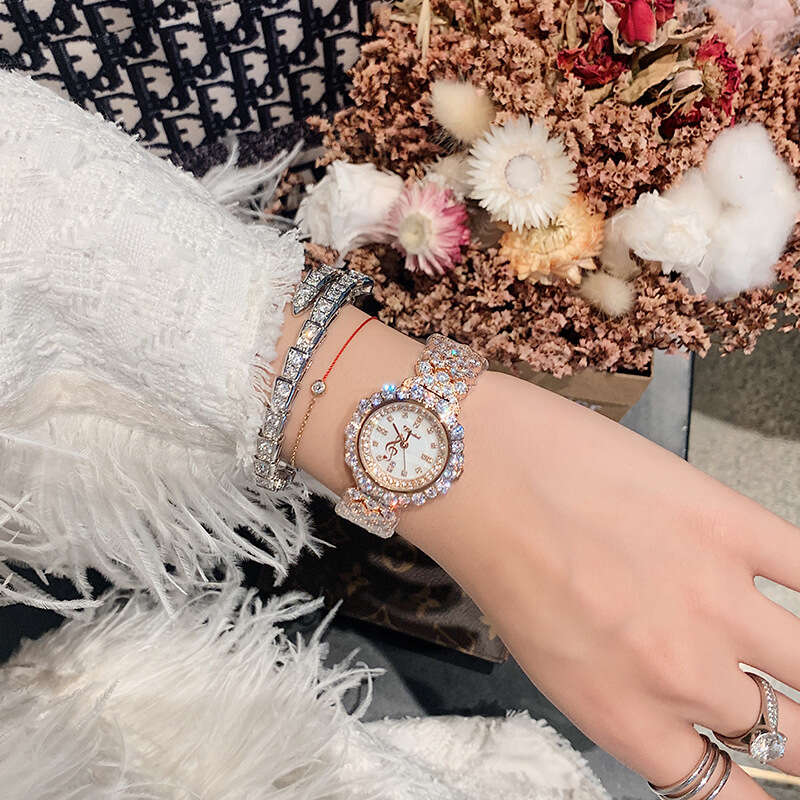 Timmy's New Fashion Full Diamond Bracelet, Notes, Shell Face Quartz Waterproof Watch, Women's Watch. 