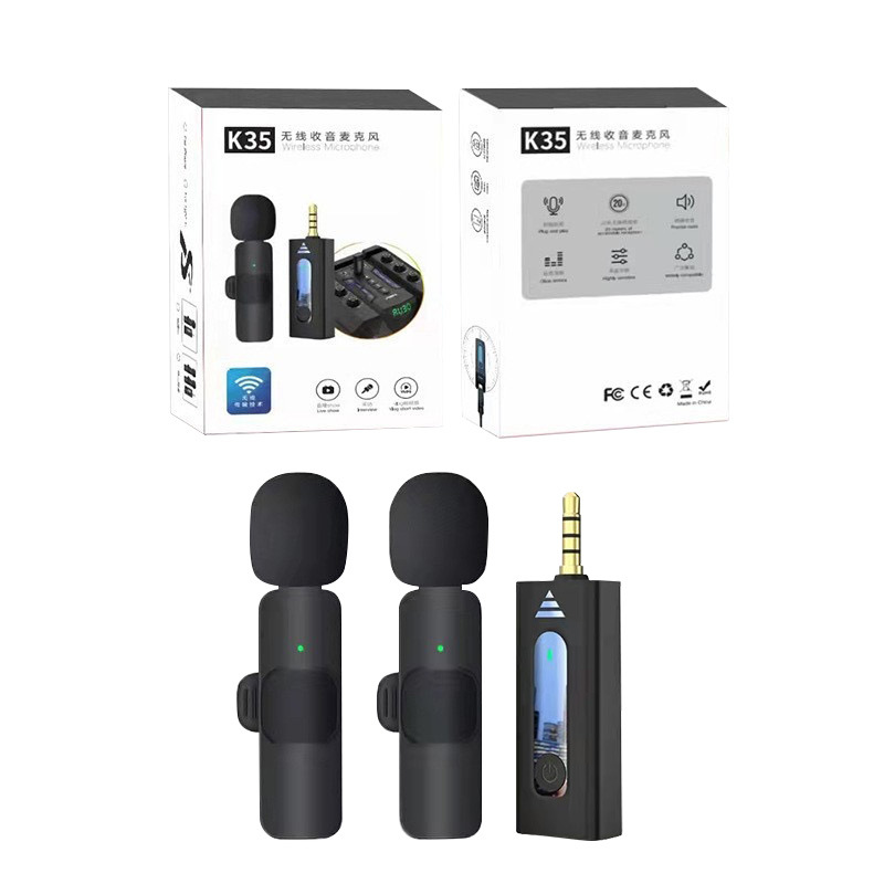 Wireless microphone, Bluetooth Douyin live microphone, 3.5 live sound card, lavalier microphone, one drag, two lavalier microphones. 