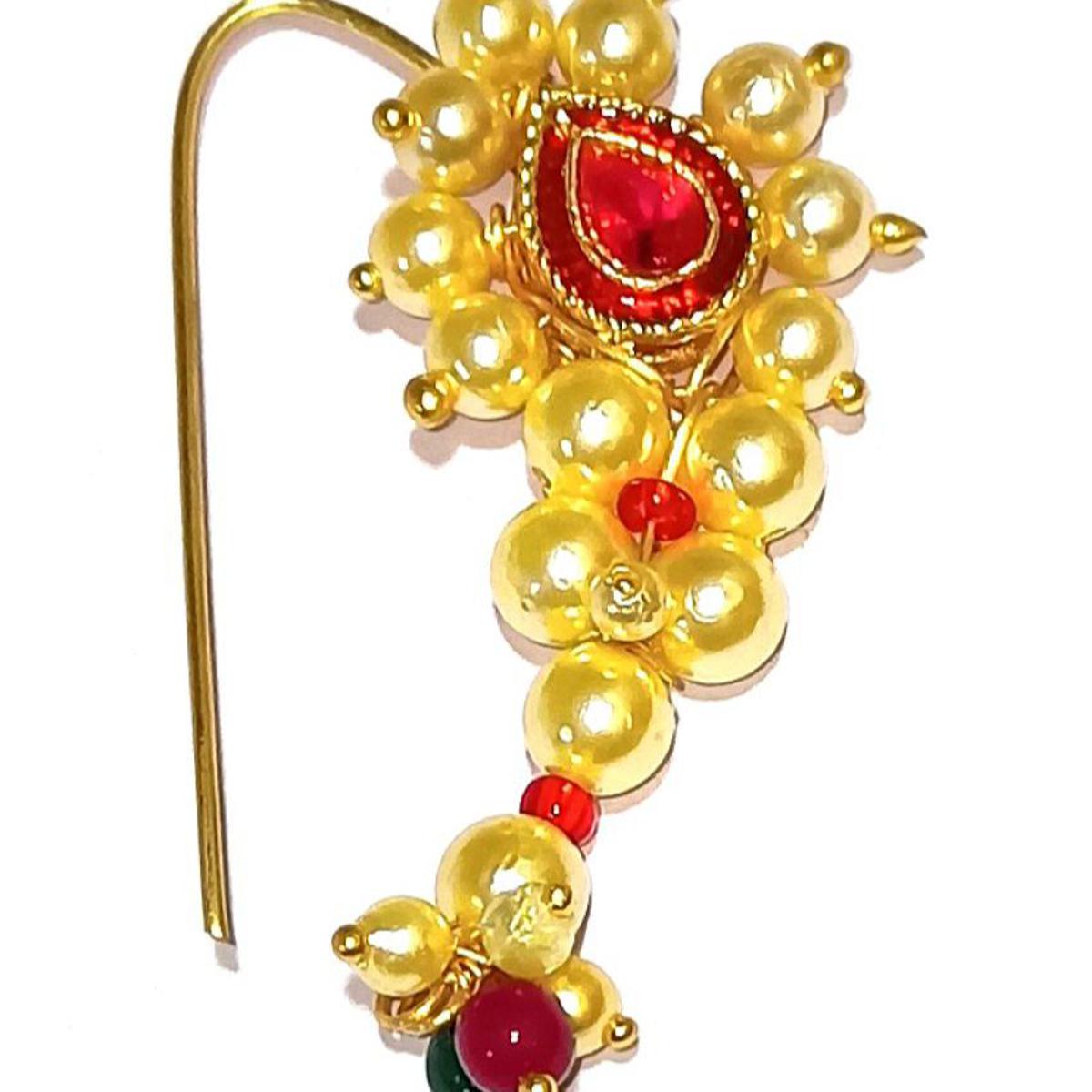 Marathi Nose Noth Golden Large Size For Women & Girls Multicolor. - Nose Pin