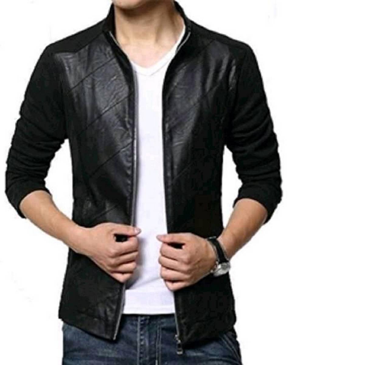 half leather jacket mens