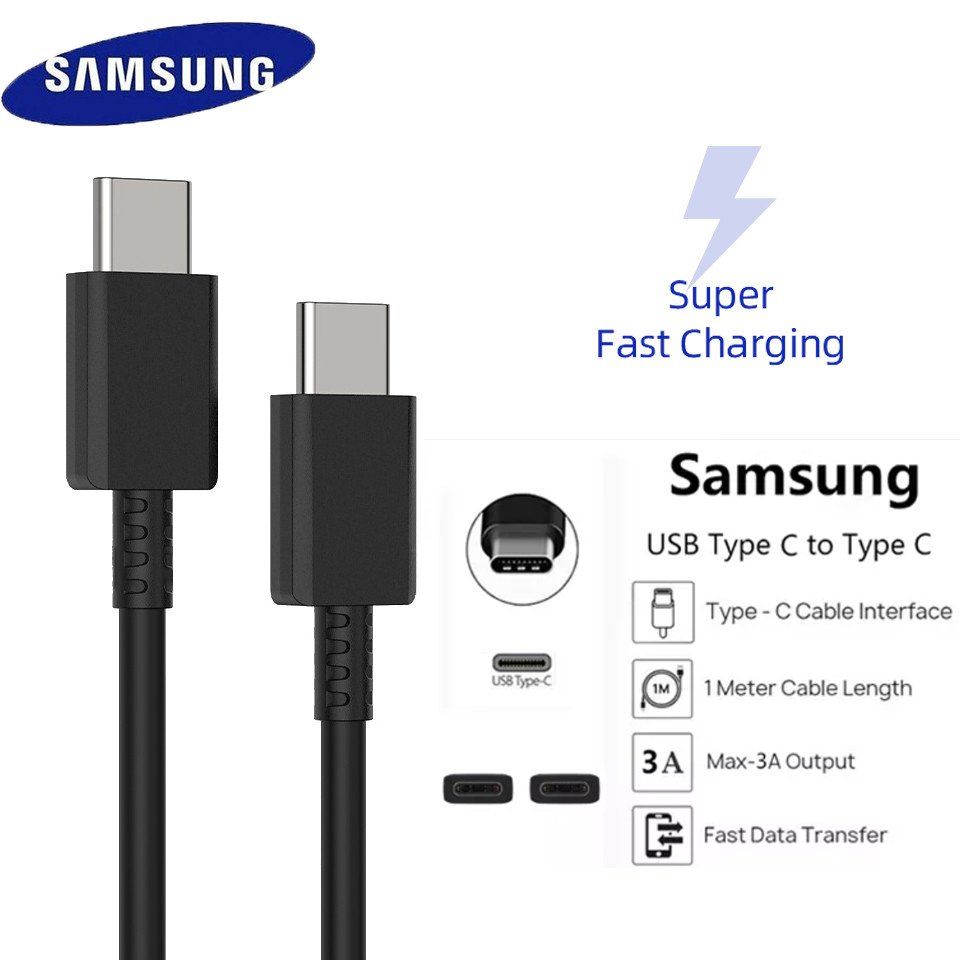 Samsung 25W PD Charger EU with Type-C to Type-C Cable(3A) - Black. 