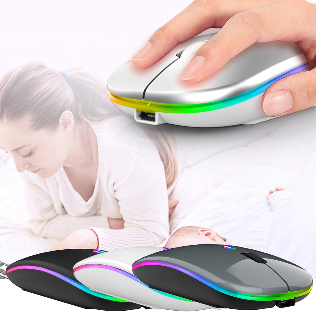 Bluetooth Wireless With USB Rechargeable RGB Mouse BT5.2 For Laptop Computer PC Macbook Gaming Mouse 2.4GHz 1600DPI. 