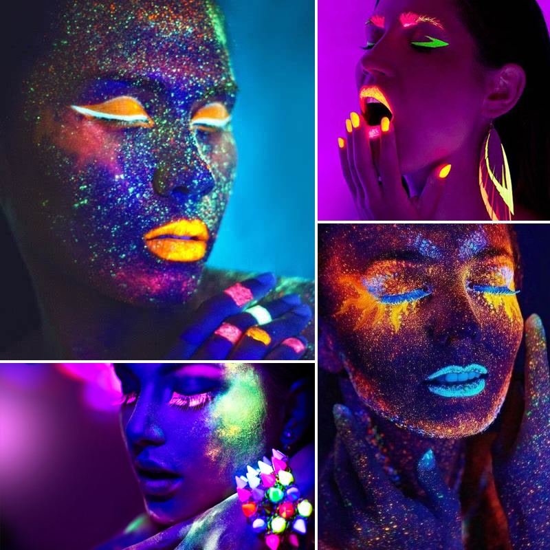 DE'LANCI Neon Glow in Dark Eyeshadow Pallet ,Aurora Stage Clubbing Makeup Kit ,Blacklight UV Fluorescent Eye Shadows Color. 