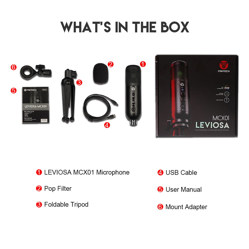 FANTECH MCX01 Leviosa RGB USB Condenser Gaming Microphone. 