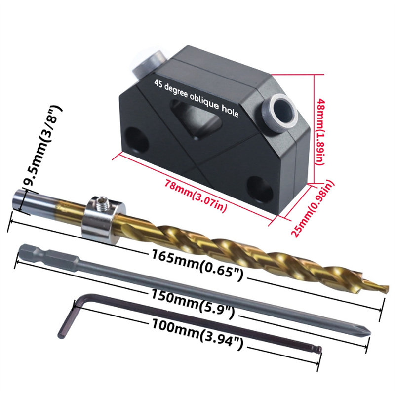 Pocket Hole Jig Set -45° Punch Locator Angle Woodworking Tool Hole Screw Jig Positioner Drilling Dowel Drill Guide Joiner Set Kit. 