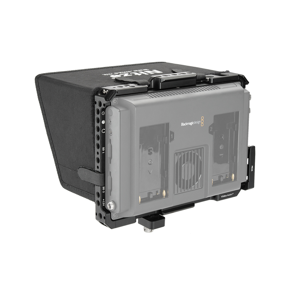 Nitze Monitor Cage for Blackmagic Video Assist 7” 12G HDR with Sunhood, HDMI-Compatibled and USB-C Cable Clamps - JT-B02B. 