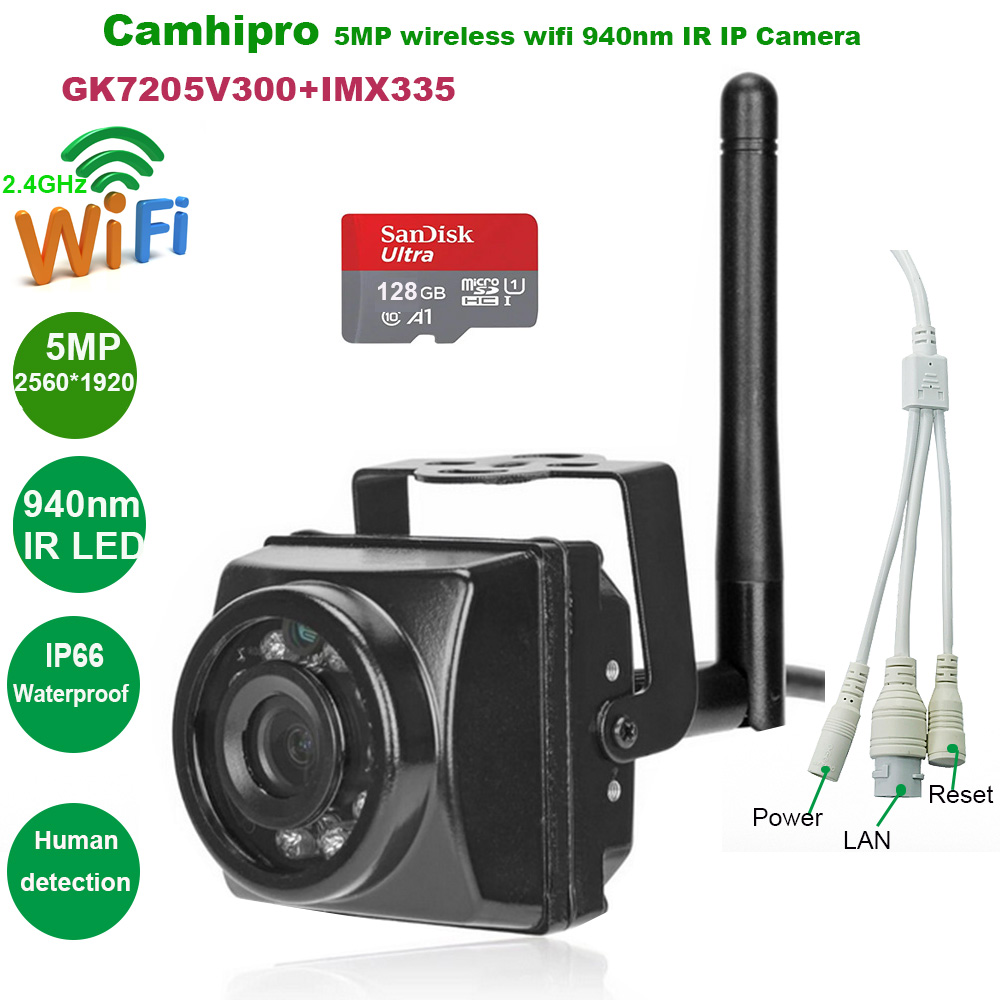 Camhipro Mini wireless wifi 940nm IR night 5MP IP WIFI Camera outdoor RTMP H.264 H.265 Night Vision 128GB sd Webcam Security