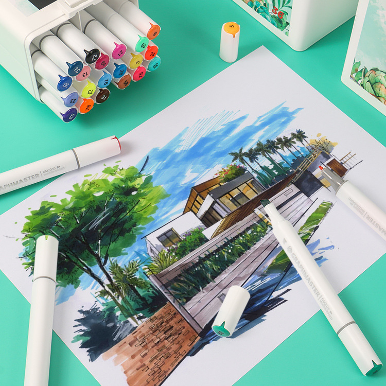 STA Graf Master GM2030 Water-Based Oil-Based Marker Set Double-ended Stacked Color Painting Design. 