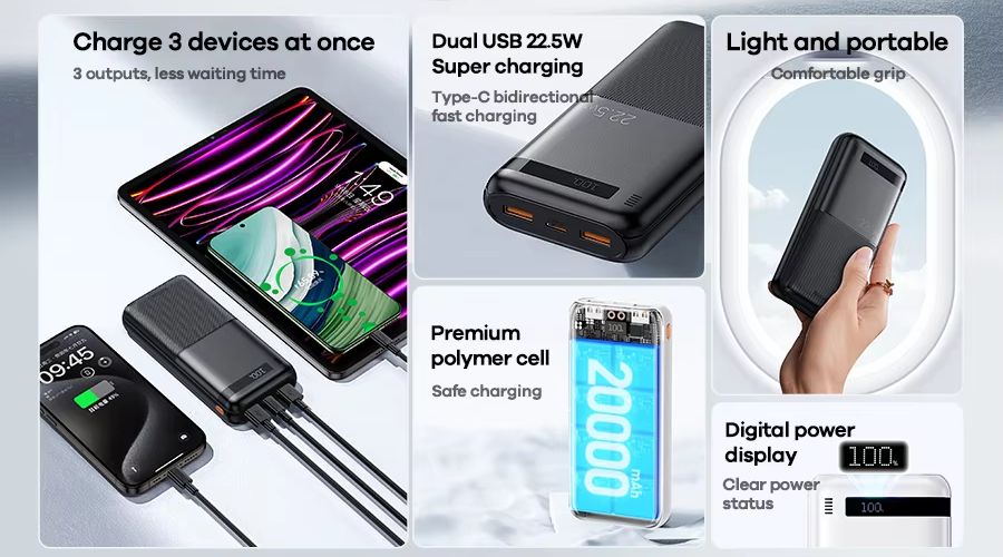 REMAX RPP-72 Piloteer Series 20000mAh PD+QC Fast Charging Power Bank(PD 20W+QC 22.5W) - Black. 