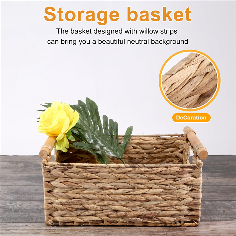 Wicker Basket Rectangular with Handles for Shelves,Water Hyacinth B. 
