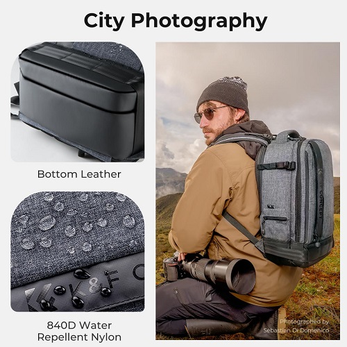 K&F Concept KF13.044 Multifunctional Waterproof Lightweight Camera Backpack with 15.6" Laptop Chamber. 