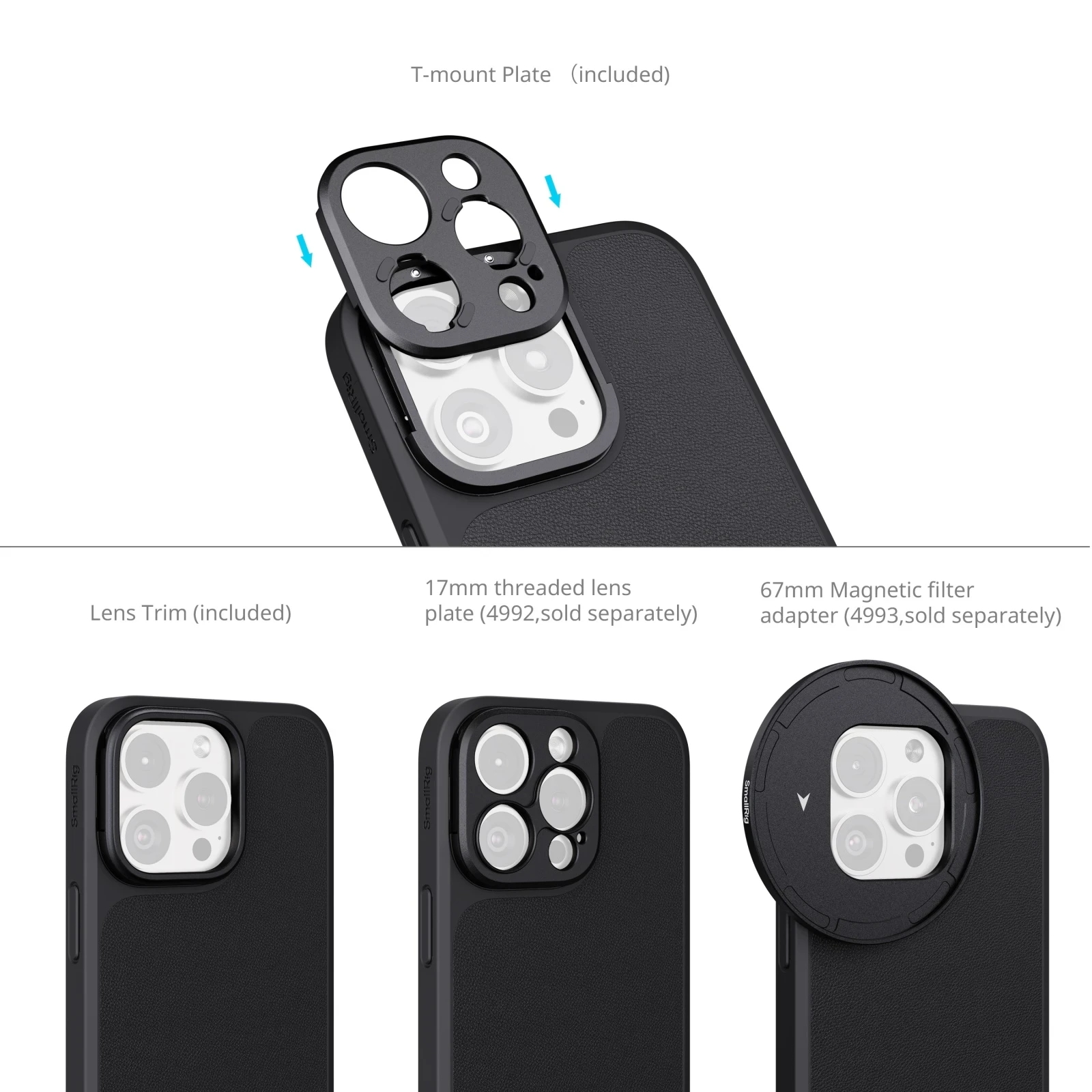 Smallrig FilMov Photography Case Kit with T-mount Lens Backplate 17mm Lens Mount 67mm Filter Adapter for iPhone 16 Pro Max﻿. 