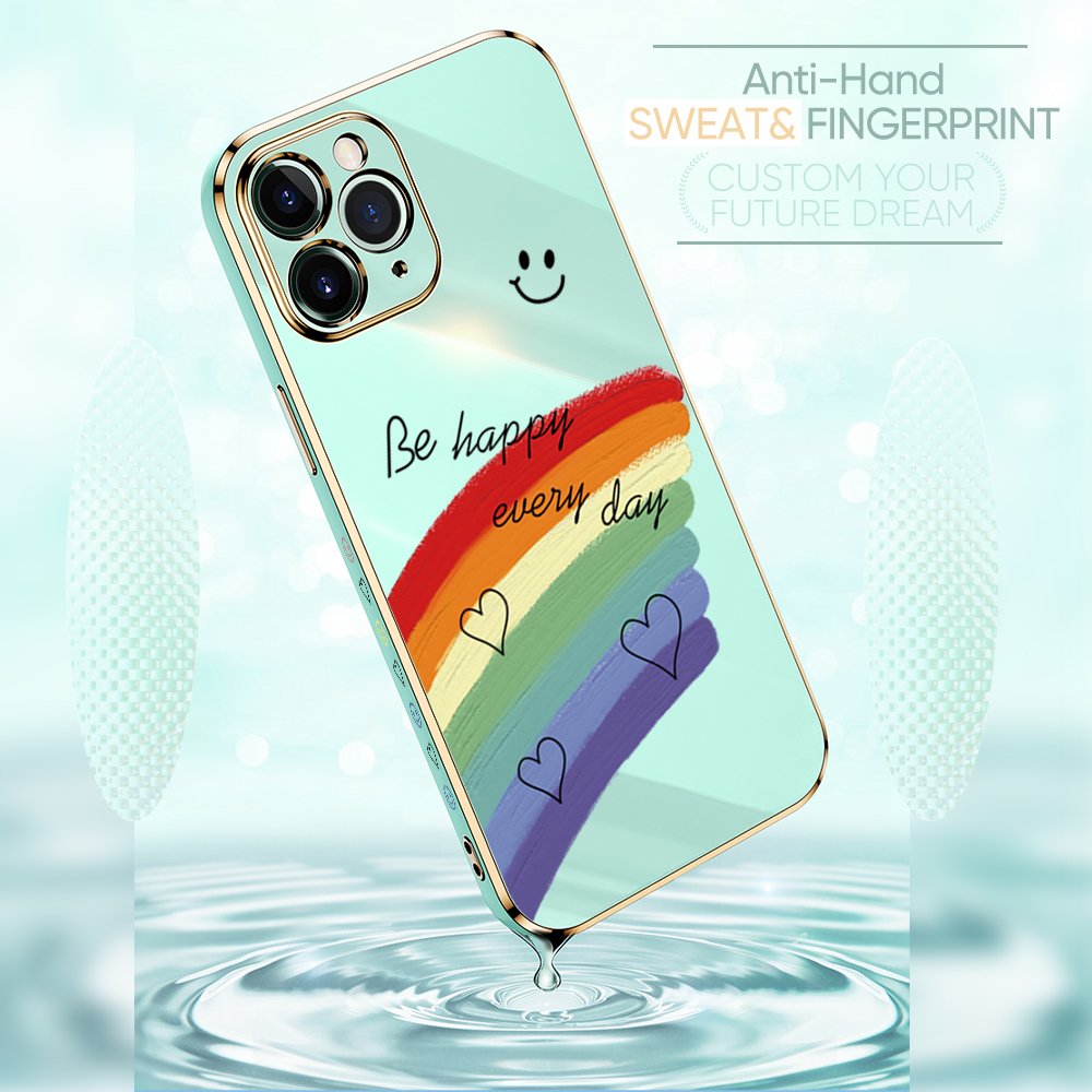 TA for Samsung Galaxy A42 5G Back Cover + Free Lanyard Rainbow Doodle Luxury 6D Plating Case Side Pattern Soft Silicone Square Phone Cases. 