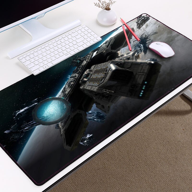 【happy one】Big Table Mats Stargate Earth Pattern Space Battleship Table Mousepad Mat for Pc Computer Game. 